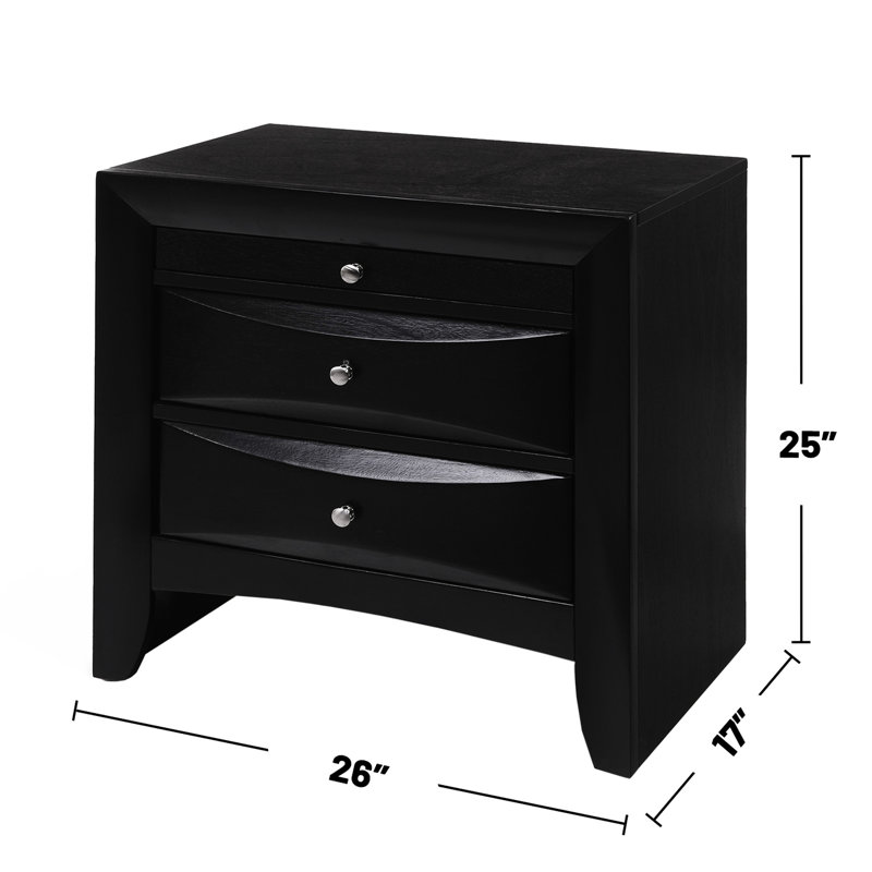 Table de chevet 2 tiroirs et 1 plateau de chambre à coucher de style classique noir avec un design sophistiqué