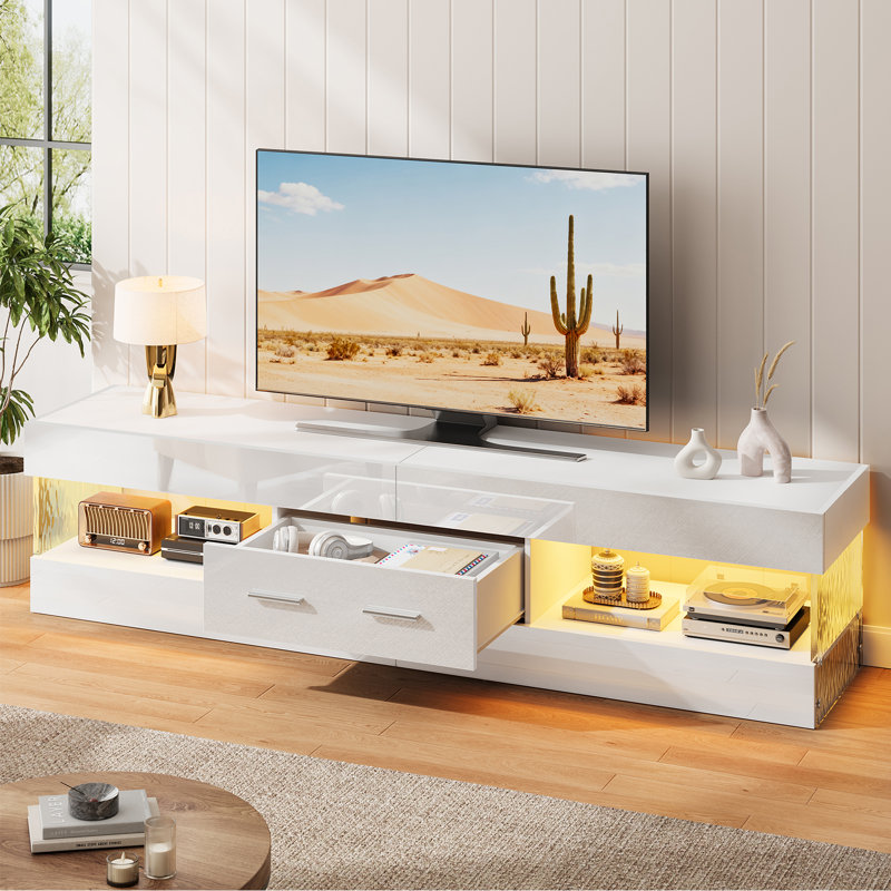 Meuble télé Kruszewski, Blanc, H 15,75 po x L 13,78 po x l 67 po, 1