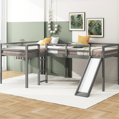 Lit mezzanine simple en L avec glissade, gris - Ajoutez du luxe à votre chambre à coucher