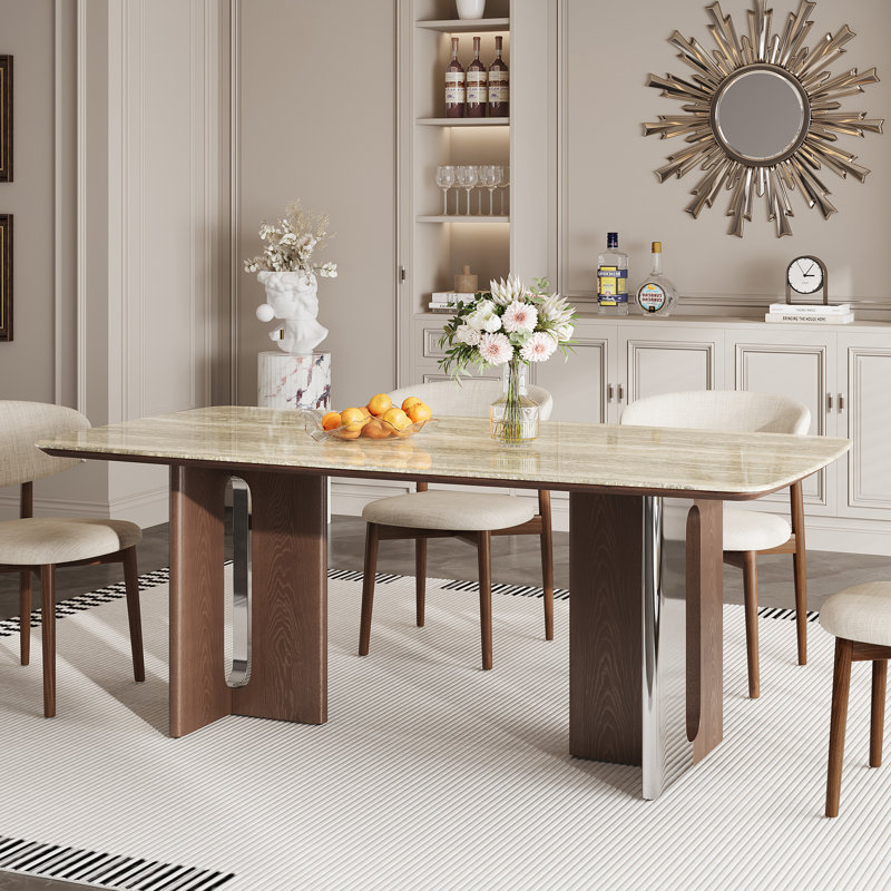 Table de salle à manger rectangulaire 63 "pour siège 4-6, table de cuisine en pierre frittée avec pieds en acier