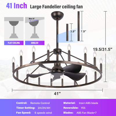 41-Inch Wagon Wheel Chandelier Fan