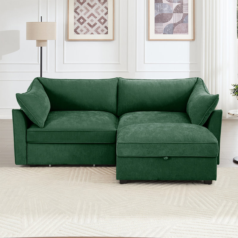 Luxueux canapé en chenille avec rangement intégré et design en forme de croissant, parfait pour les intérieurs modernes et nordiques