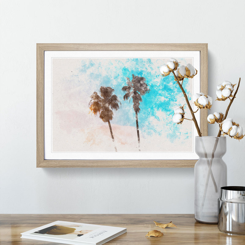 Los Angeles Palm Trees Watercolour - Picture Frame Graphic Art Print, 33cm H x 45cm W x 2cm D, Oak Framed