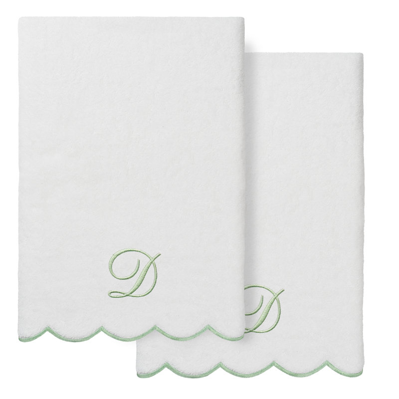  Ensemble de serviettes de bain personnalisables 100% coton turque ADORNIA 2PC, D, Blanc/vert