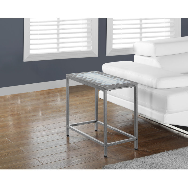 Table d'appoint Chyan, côté, bout, table de chevet, lampe, salon, chambre à coucher, métal, carrelage, Gris / Argent