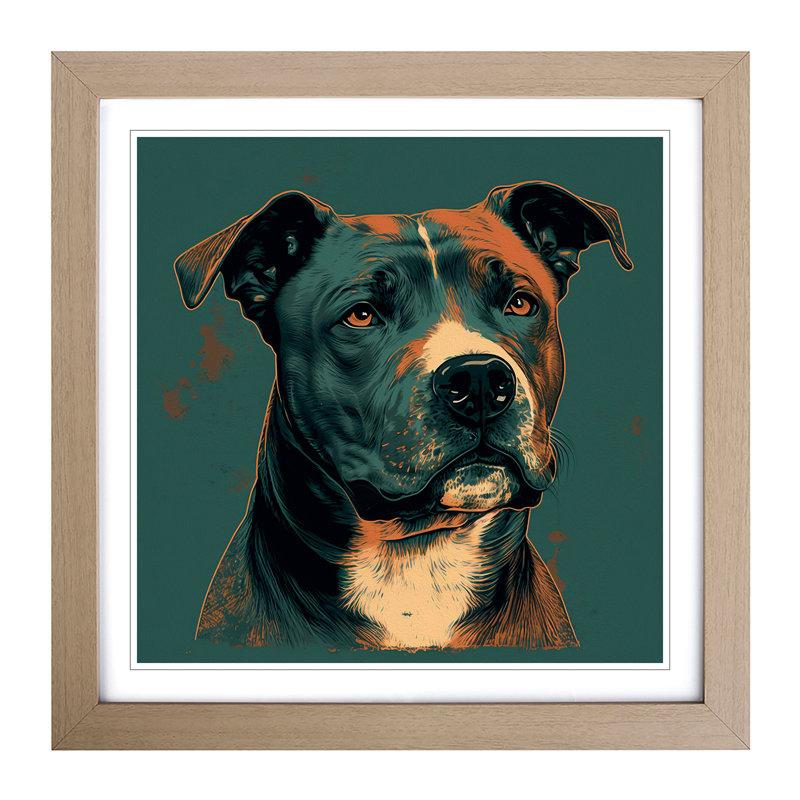 Staffordshire Bull Terrier Retro - Framed Print, Oak