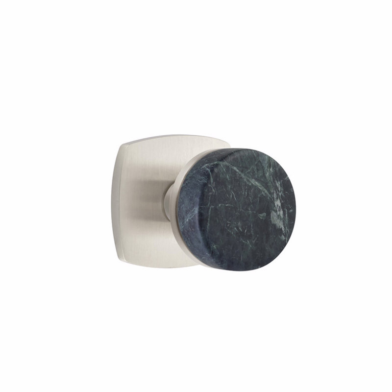 Ensemble de boutons de passage Emtek Select, rosette Urban Modern, tige conique, bouton en marbre vert, Nickel satiné