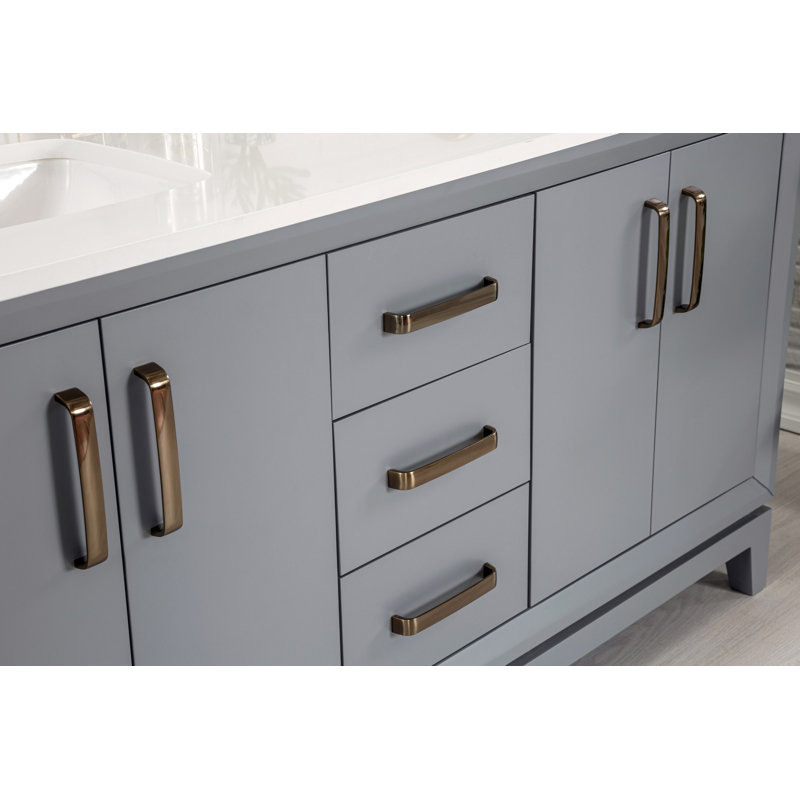 Ensemble de meuble-lavabo double 59 po avec miroir Ahseem, Gris foncé