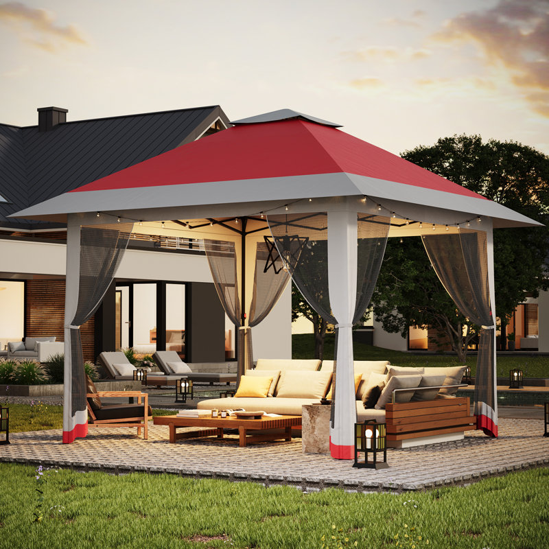 13x13ft Pop Up Gazebo – Double Roof, Mosquito Net, Height Adjustable – Outdoor Canopy Shelter for Patio & Garden Events