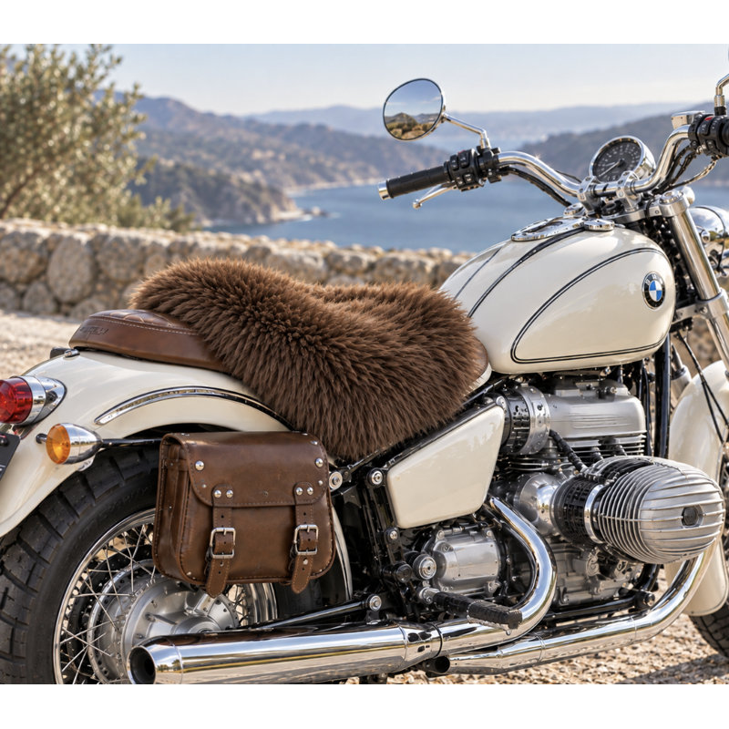 Genuine New Zealand Sheepskin Motorcycle Seat Cover – Made in the USA, Brown