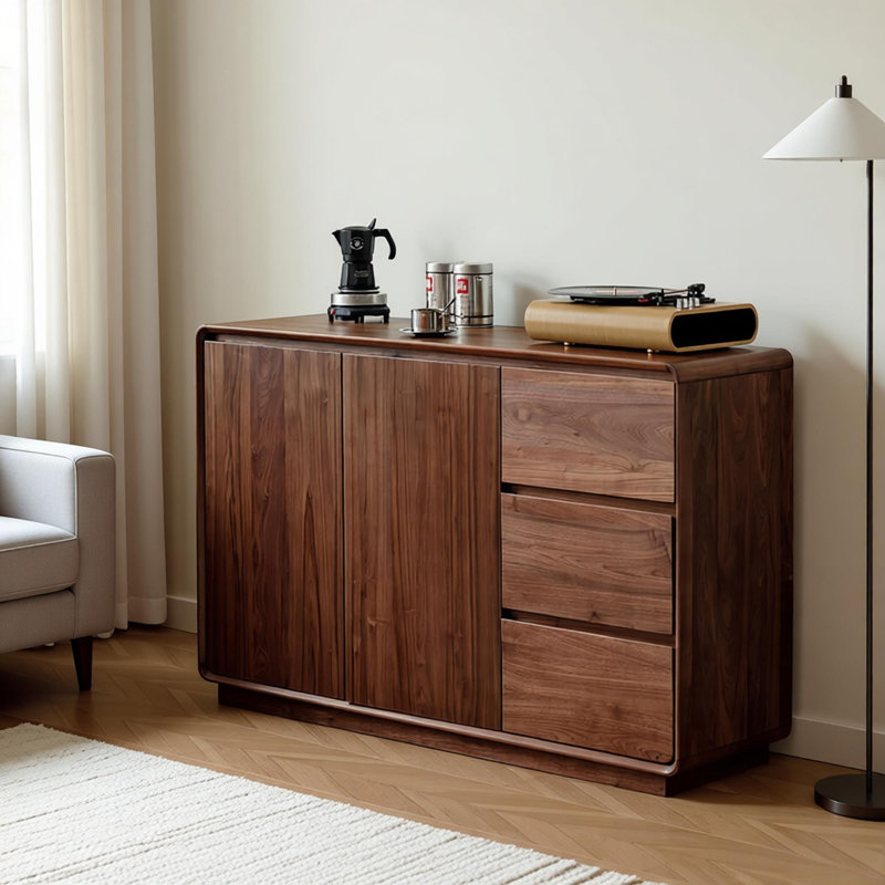 Buffet simple en noyer noir, H 35,43 po x l 47,24 po x P 15,74 po