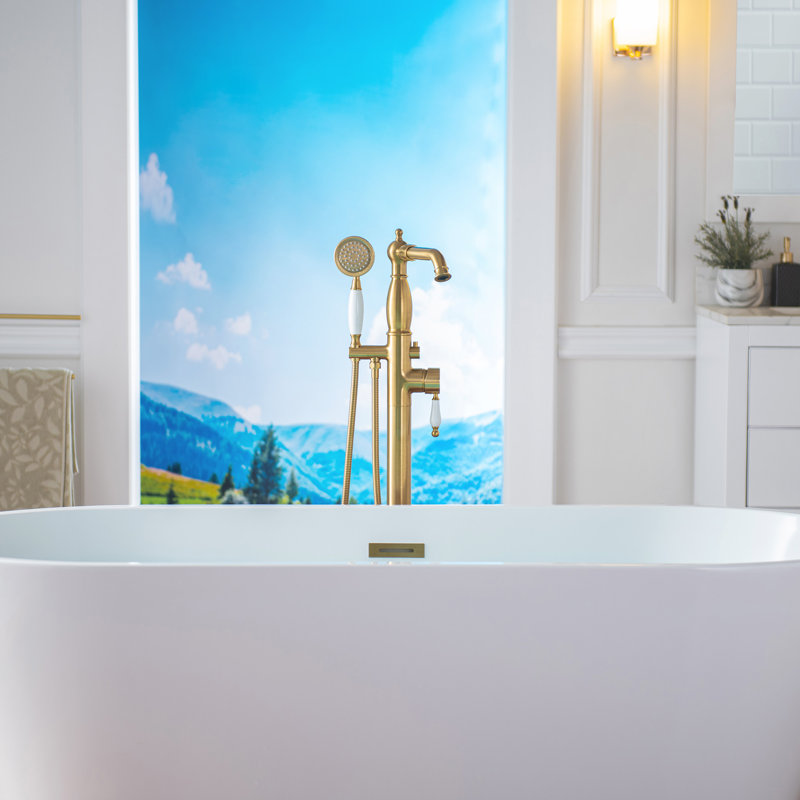 Eden 1 Handle Floor Freestanding Tub Filler with Diverter, Gold