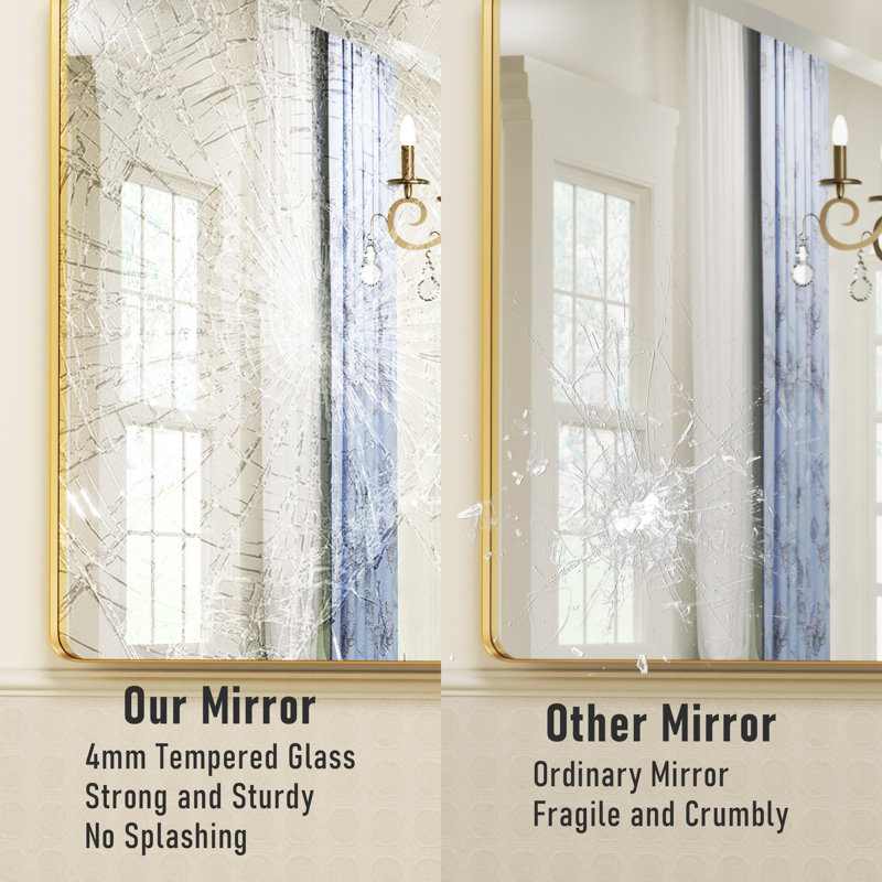 Morelock Metal Rectangle Bathroom Mirror Wall Mirrors, Gold, 36" x 24"