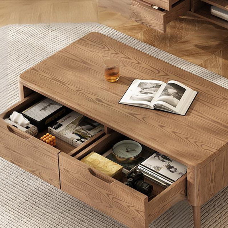 Table basse nordique en bois massif avec tiroir de rangement