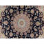 Tapis carré de 5 pi x 5 pi bleu nuit, laine et soie, noué à la main avec motif médaillon central Nain, 250 KPSI, tapis oriental
