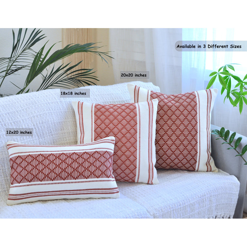 Gray and White Cotton Blend Geometric Square Pillowcases, Set of 2