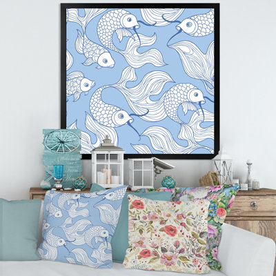 «White Abstract Fish on Blue», reproduction de cadre photo sur toile