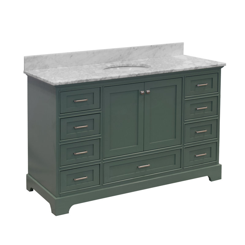 Ensemble de meuble-lavabo simple 60 po Larosa, Vert sauge, Marbre de Carrare