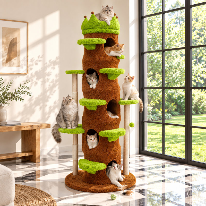 Arbre à chat de 73,6 po de hauteur pour chats de grande taille, très grande tour pour chat, cando pour chat avec poteau à griffes, marches multiples, perchoir large et jouet
