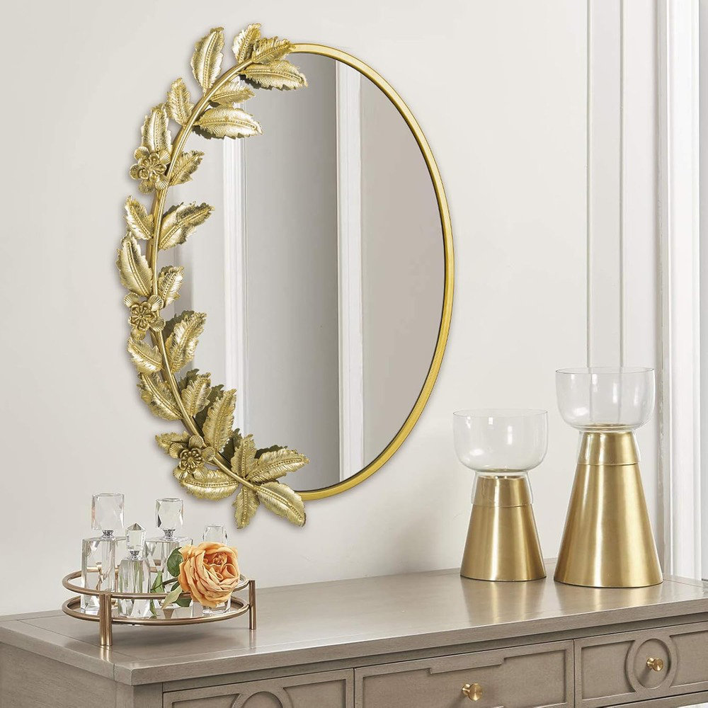 House of Hampton® Gold Oval Decorative Mirror, 18X24 Inch Metal Frame