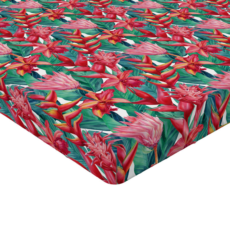 Ambesonne Nature Fitted Sheet Leaves Botanical Style Art, Full Fitted Sheet, Dark Coral/Green Floral