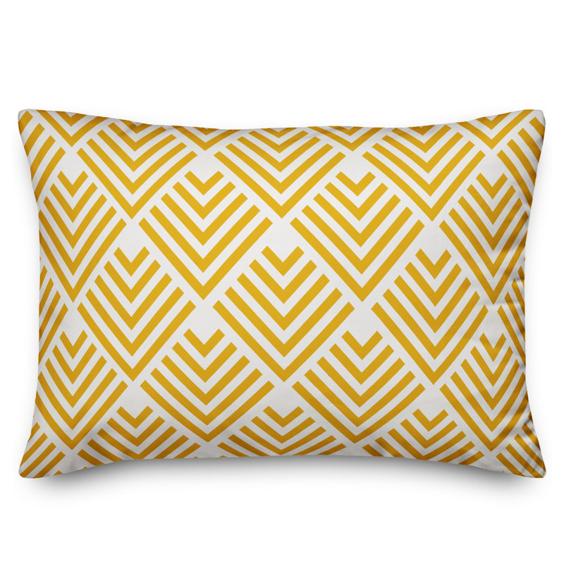 Yellow and White Geometric Spun Polyester Throw Pillow
