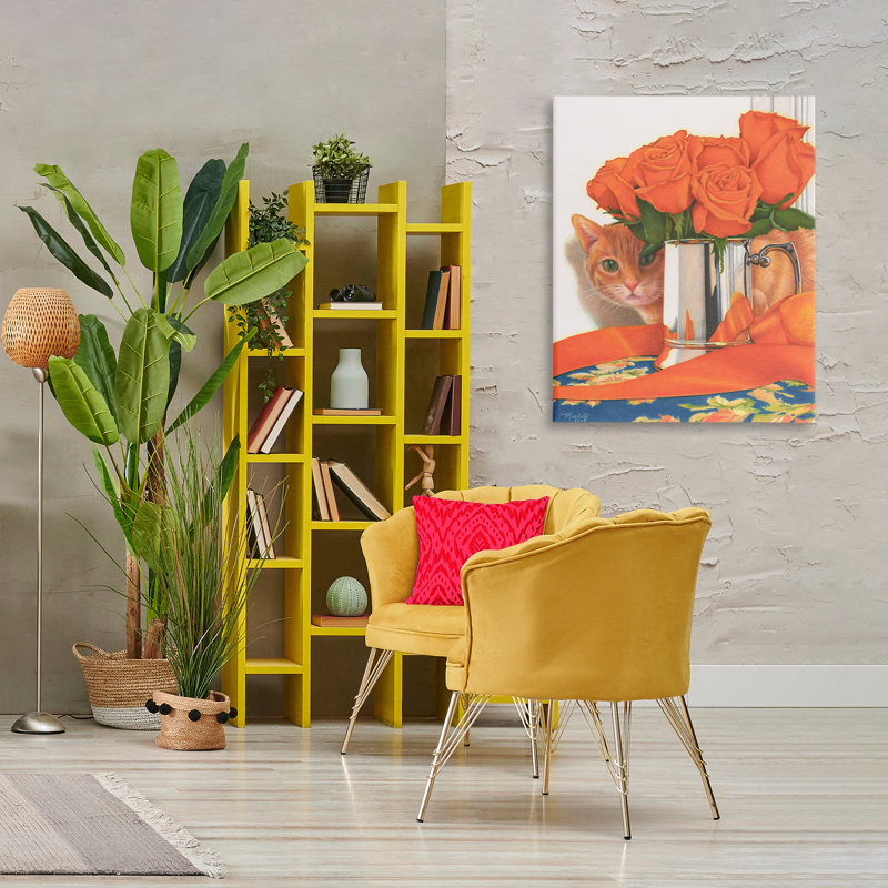 «Cat Peeking Rose Bouquet» par Mardell Schuster, H 20 po x l 16 po x P 1,5 po