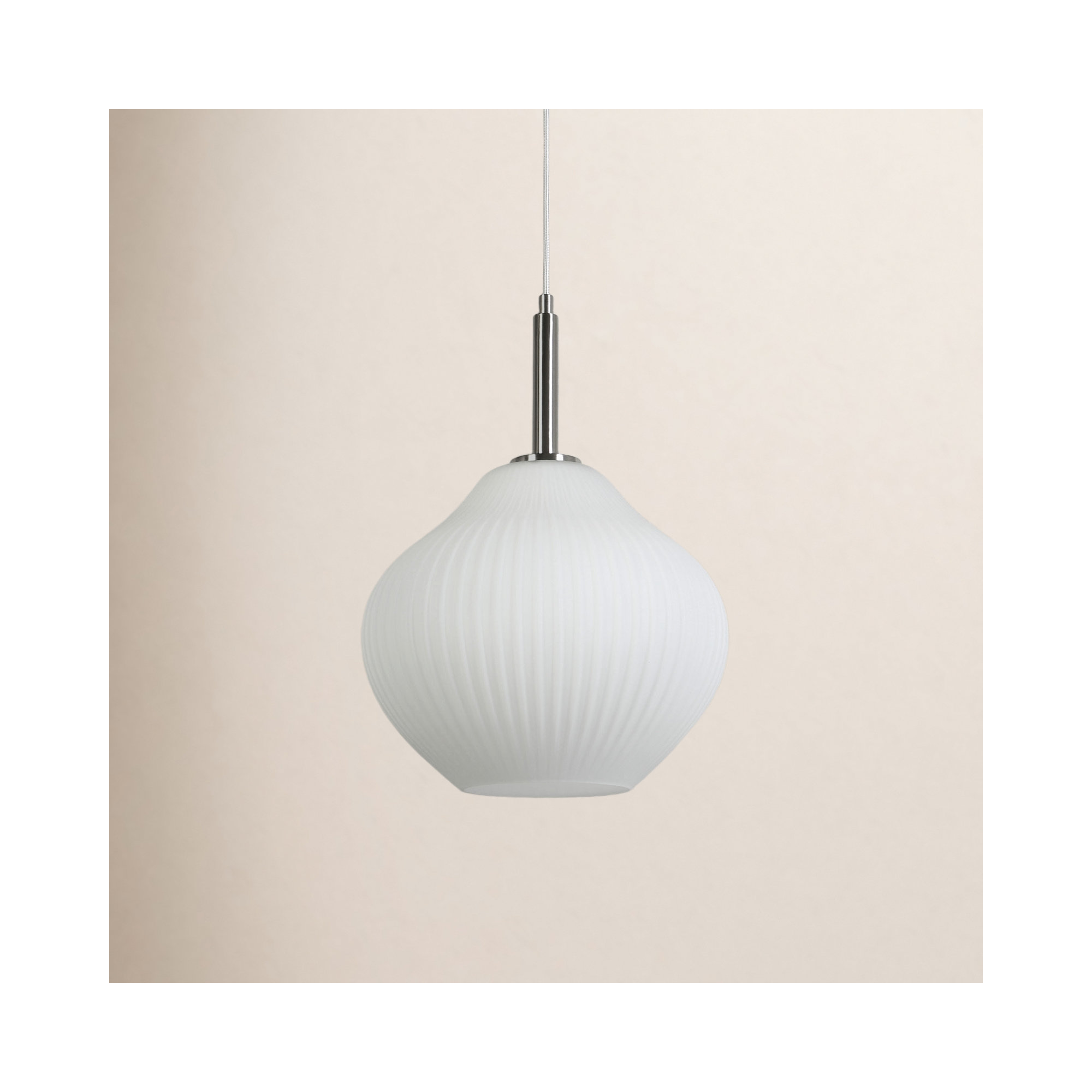 1- Light Modern Ribbed Glass Pendant Light, Silver