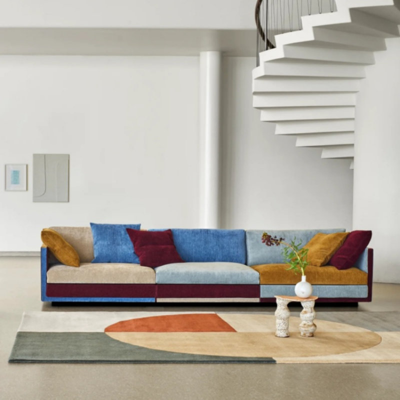 Retro Creative Casual Sofa, Blue/Yellow/Brown