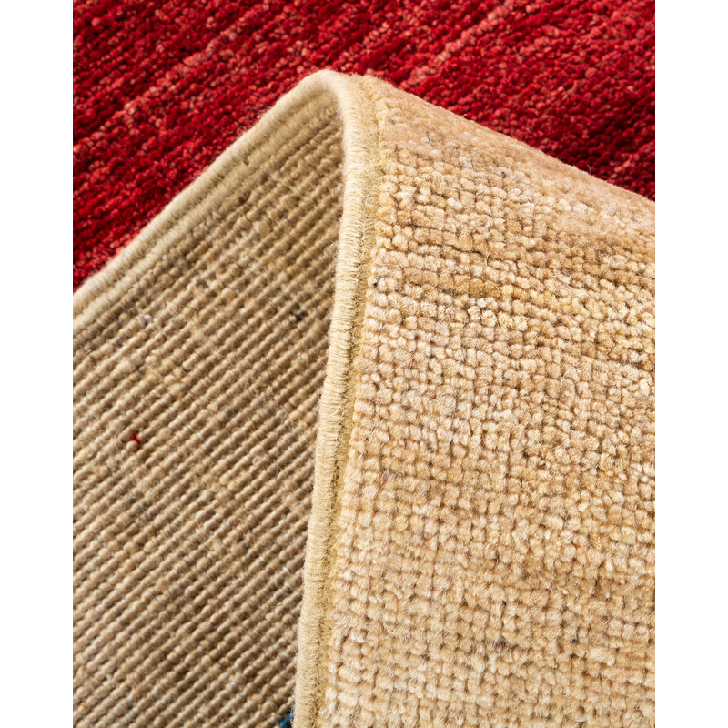 Tapis unique noué à la main à motif éclectique Shomari - rouge, 9 pi x 12 pi