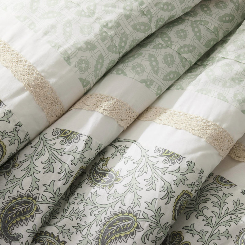 Sage Cotton Comforter , 9, For King Bed 9 King, Romantic Floral Theme