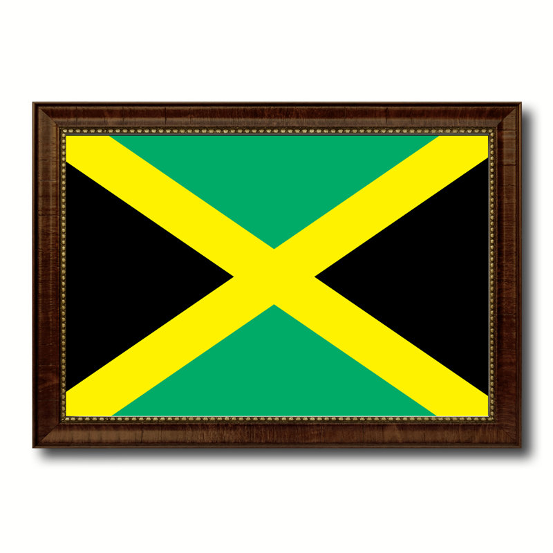 Impression sur toile encadrée « jamaica country flag », H 15 po x l 21 po x P 1 po, Encadrement brun