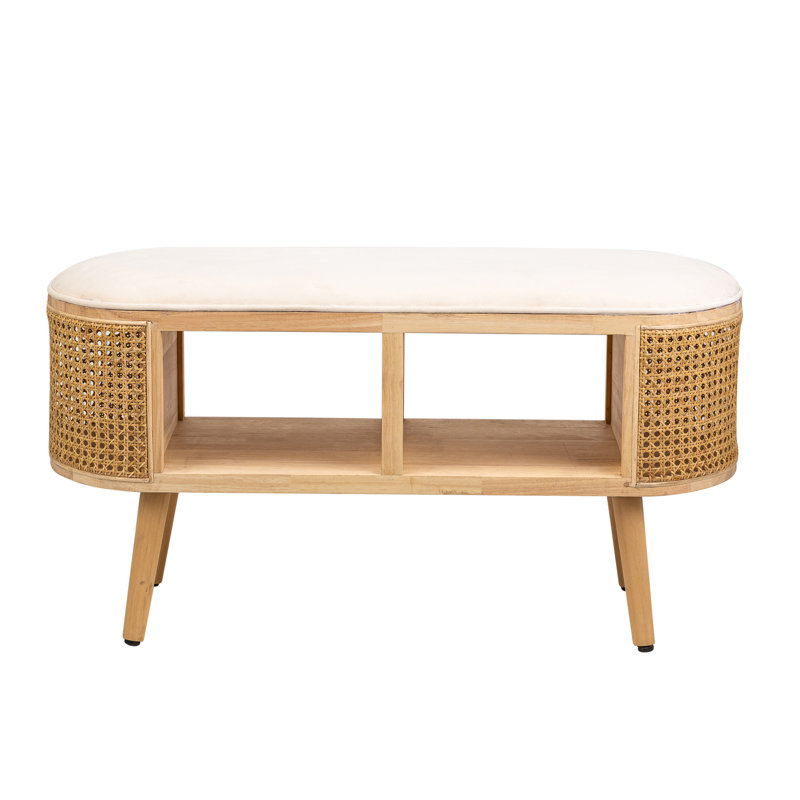 Banc de rangement en velours et rotin Dowdell