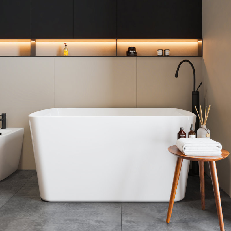 49" x 27.9" Acrylic Freestanding Soaking Bathtub, Double-Walled Insulation, Matte Drain & Overflow, Easy Install, Modern Bathroom Tub, All White
