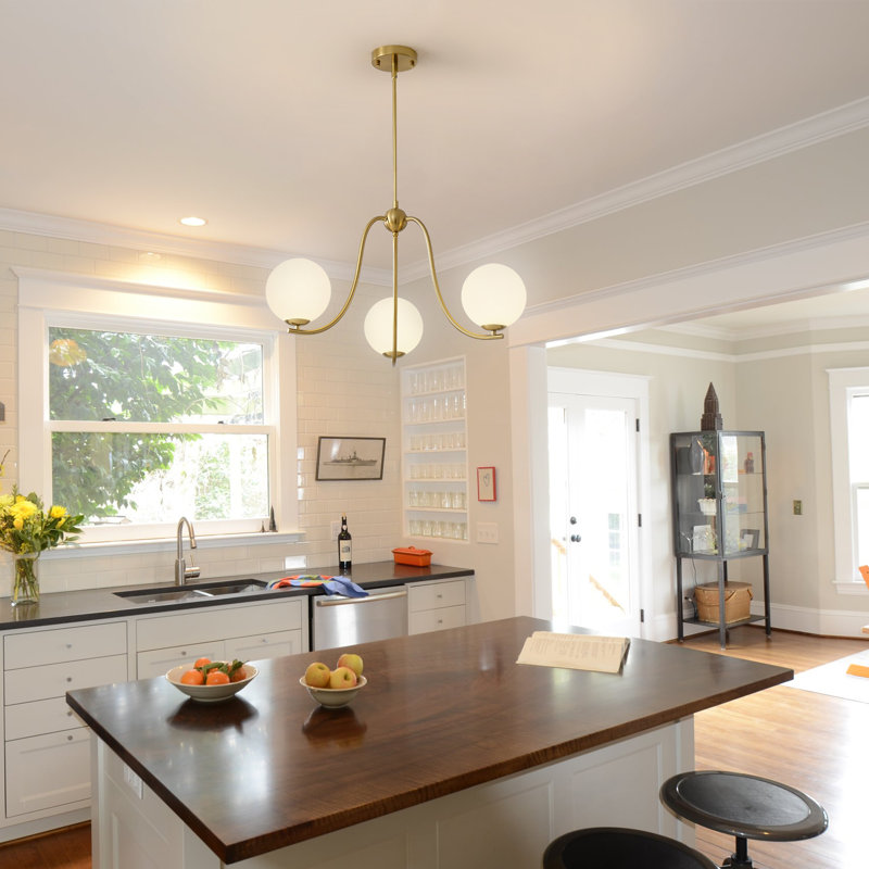 3 - Light Modern Linear Glass Globe  Chandelier