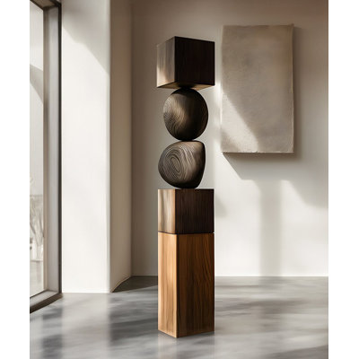 Sculpture de sol moderne en bois abstrait, objet décoratif brun fabriqué à la main pour entrée minimaliste, décoration contemporaine