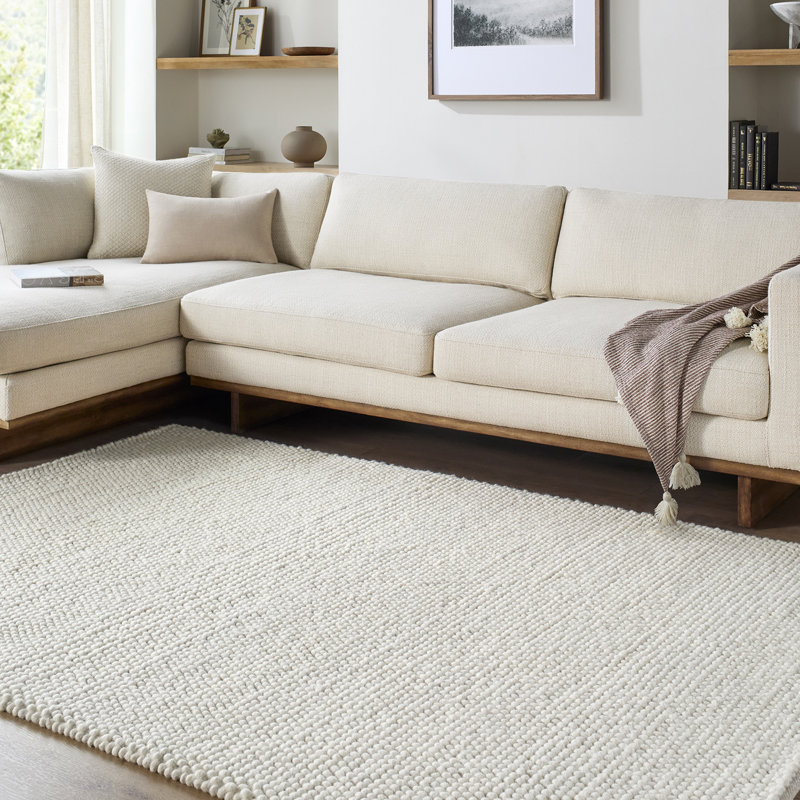 Moroccan Wool Hand Woven Area Rug, Rectangle 183 x 275 cm, Ivory/Cream/Beige