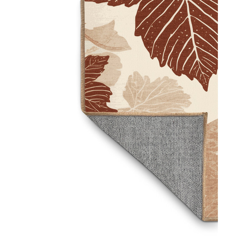 Machine Washable Templeton Stuffed Grape Leaves Global Inspired Block Print Rug in Brown – LightBrown Binding, 6x9