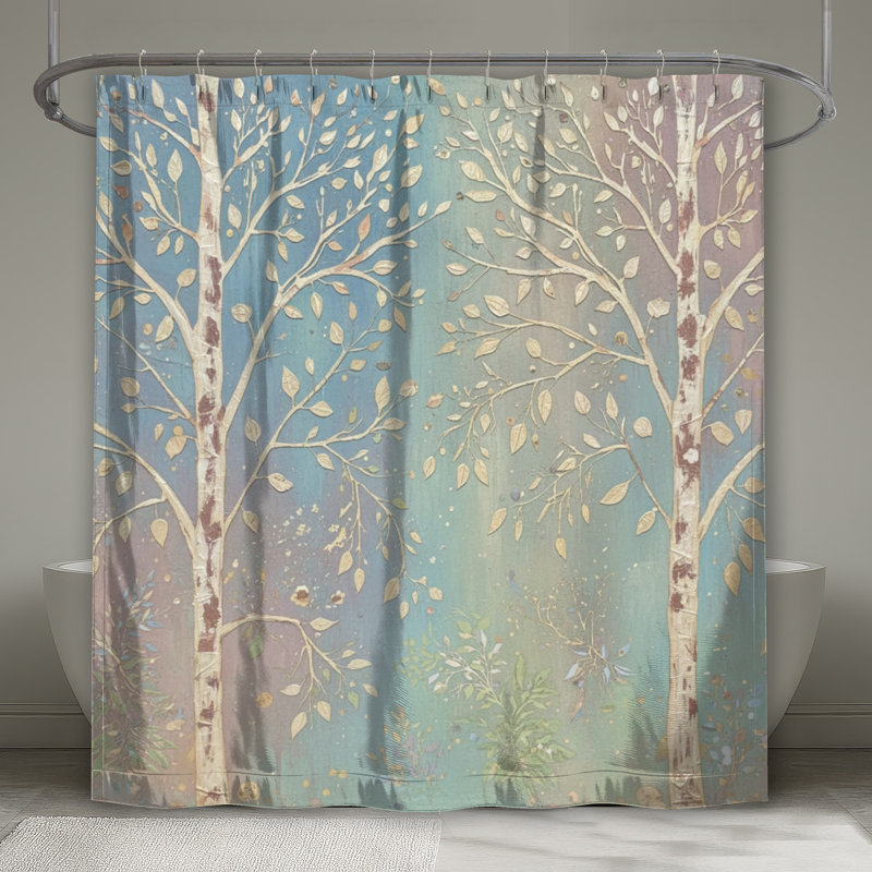 Arbres dorés sur des rideaux de douche noirs très longs, L 70 po x H 93 po, Or noir