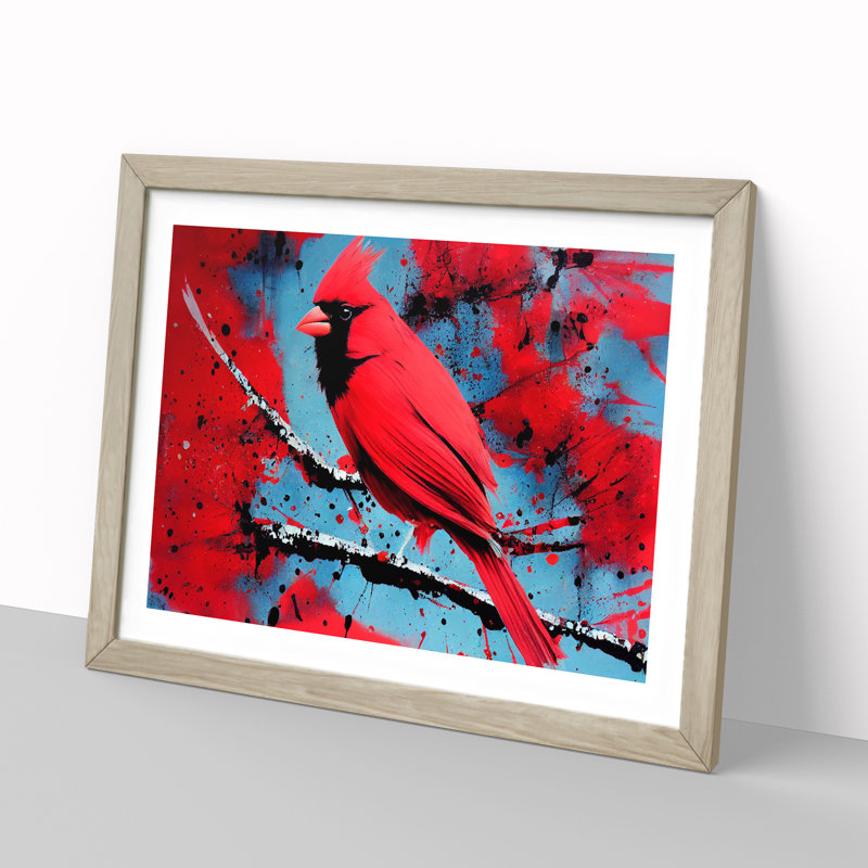 Cardinal Bird Splash Vol.2 Abstract - Single Picture Frame Painting, Oak Framed, 46cm H x 64cm W x 2cm D