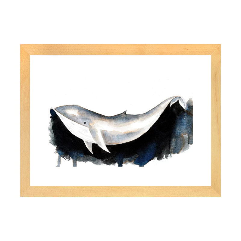 Baleine II - impression, Papier avec cadre beige, Blanc, H 16 po x l 24 po x P 1 po