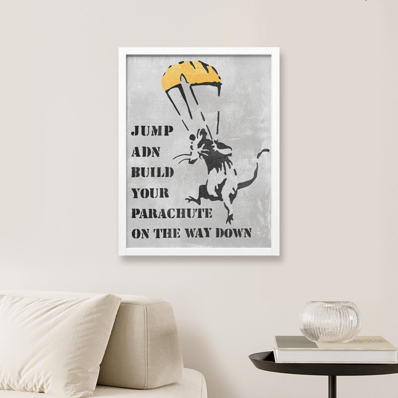 «Small Banksy Rat Paratrooper» sur papier, Blanc, H 10 po x l 8 po