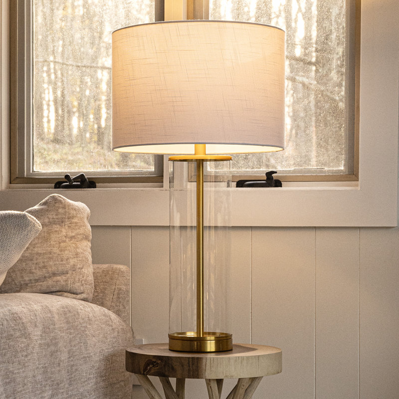 Silberston Glass Table Lamp, Clear/Brass Gold