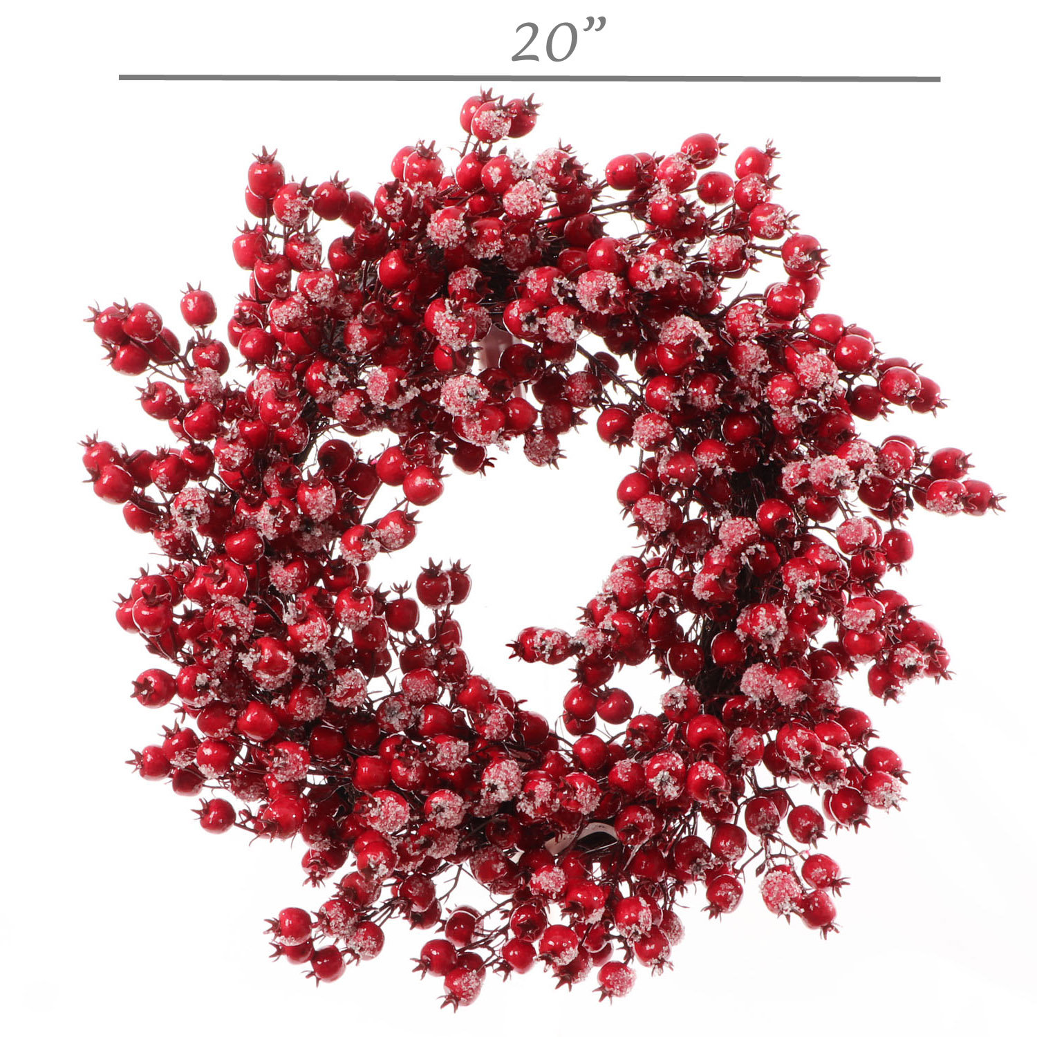 Frosted Berry Branch Tall Silk Wreath - Holiday Front Door Decor, 22" H x 22" W x 3" D, Burgundy, 1