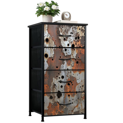 Commode pour chambre à coucher avec 4 tiroirs de rangement Métal rouillé Steampunk