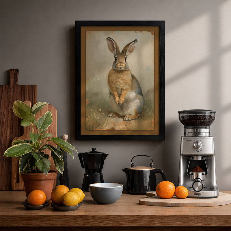 Watchful Hare Boho - Framed Print, A2 - 59.4 x 42.0 cm, Black