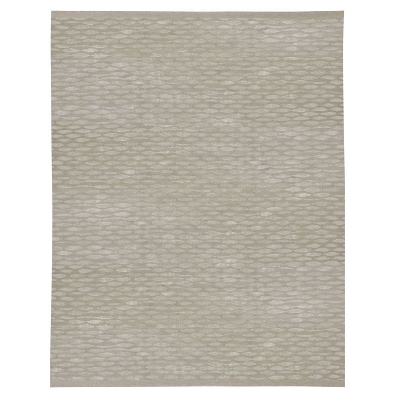 Tempo Geometric Hand-Knotted Wool/Silk Beige/Neutral Area Rug, Rectangle 2' x 3', Gray 