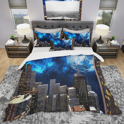 Abstract City At Night - Abstract Duvet Cover Set - Microfiber Polyester