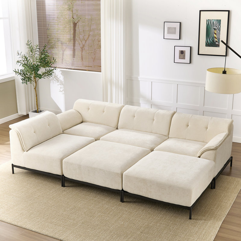 Modern Chenille Upholstered Modular Sofa Bed, Beige