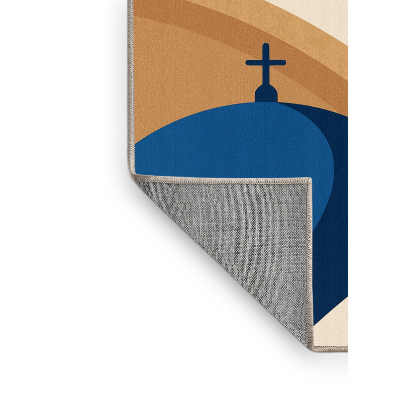 Machine Washable Paitlyn Santorini Blue Domes Modern Rug in Green – Beige Binding, 8x12
